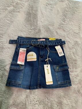 pink  Ivy Jeans Skirt  with Studded Belt